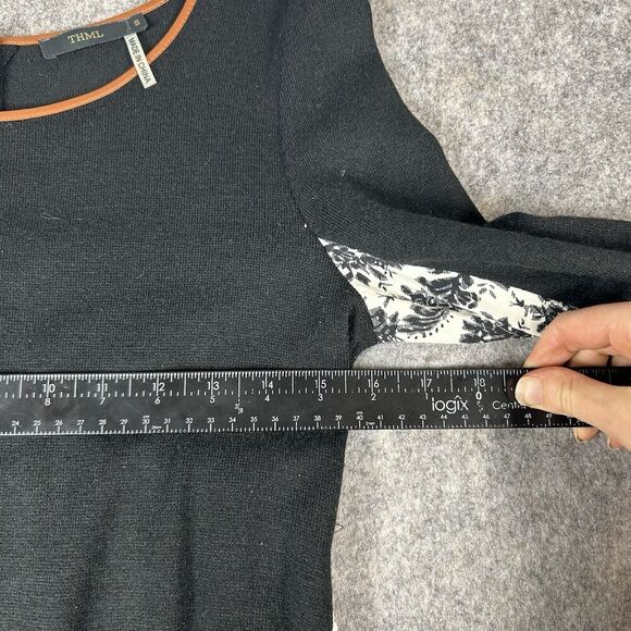 THML Dress Womens Small Mixed Media Black Long Sleeve A Line Casual - Picture 3 of 8